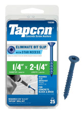 Tapcon 28280 Concrete Screw Anchor, T30 Screw, 1/4 in Dia, 2-1/4 in L, Steel, Climaseal, 25/PK